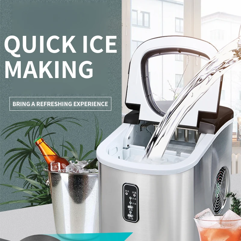 Льдогенератор 15 кг мини машина для производства кубиков льда из нержавеющей стали|Ледогенераторы| |