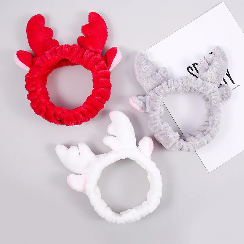 

Flannel Christmas Antlers Headband Makeup Face Wash Hair Holder Bands Sports Head Bands Hair Accessories For Women Girls