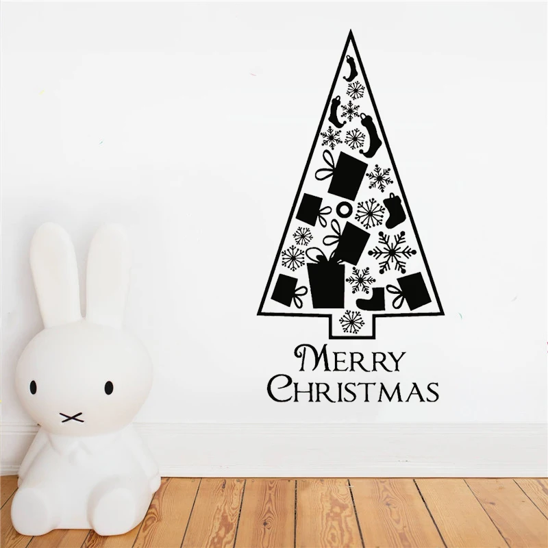

2021 Creative christmas tree pattern Decoration Vinyl wall stickers Happy New Year Removable Window Decorations wall Decal HQ754