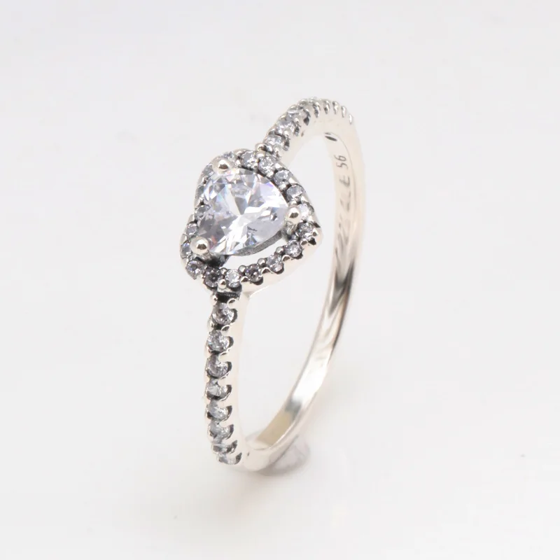 

Amas Аутентичные 100% 925 пробы серебро благородное обручальное кольцо с сердцем с украшением в виде кристаллов, оригинал, ювелирное изделие
