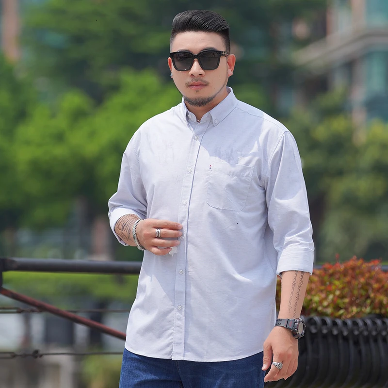 plus size 10XL 9XL 8XL 7XL 6XL Casual Men Shirts loose Fit Male Social Brand Long Sleeve Business Shirt Clothes | Мужская одежда
