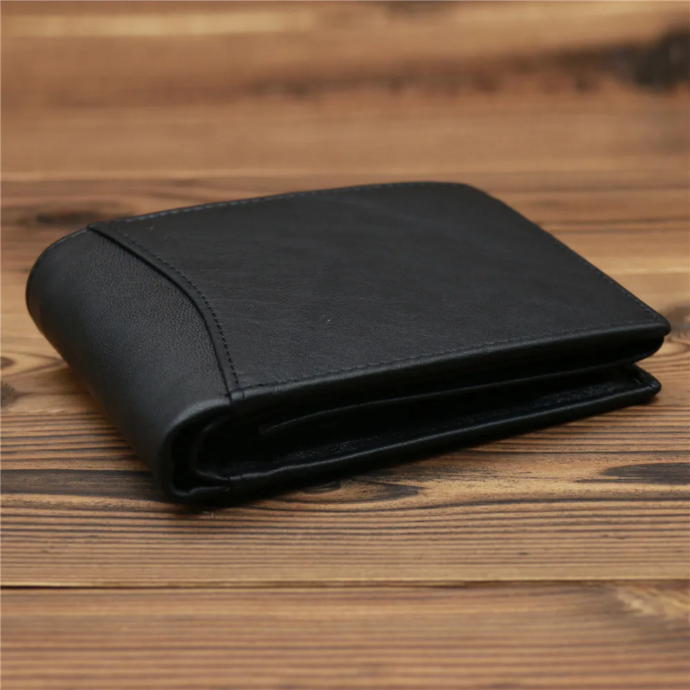 Men Genuine Leather Wallet Short Slim Male Purses Money Cash Credit Card Holders Coin Pocket Men Wallet Money Bag Fashion Black