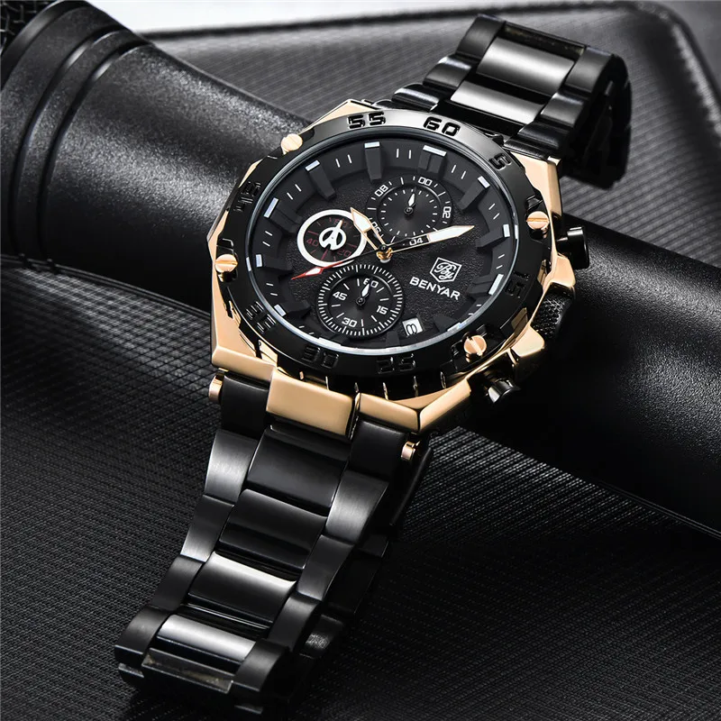 Часы-хронограф мужские из нержавеющей стали водонепроницаемые в стиле милитари |