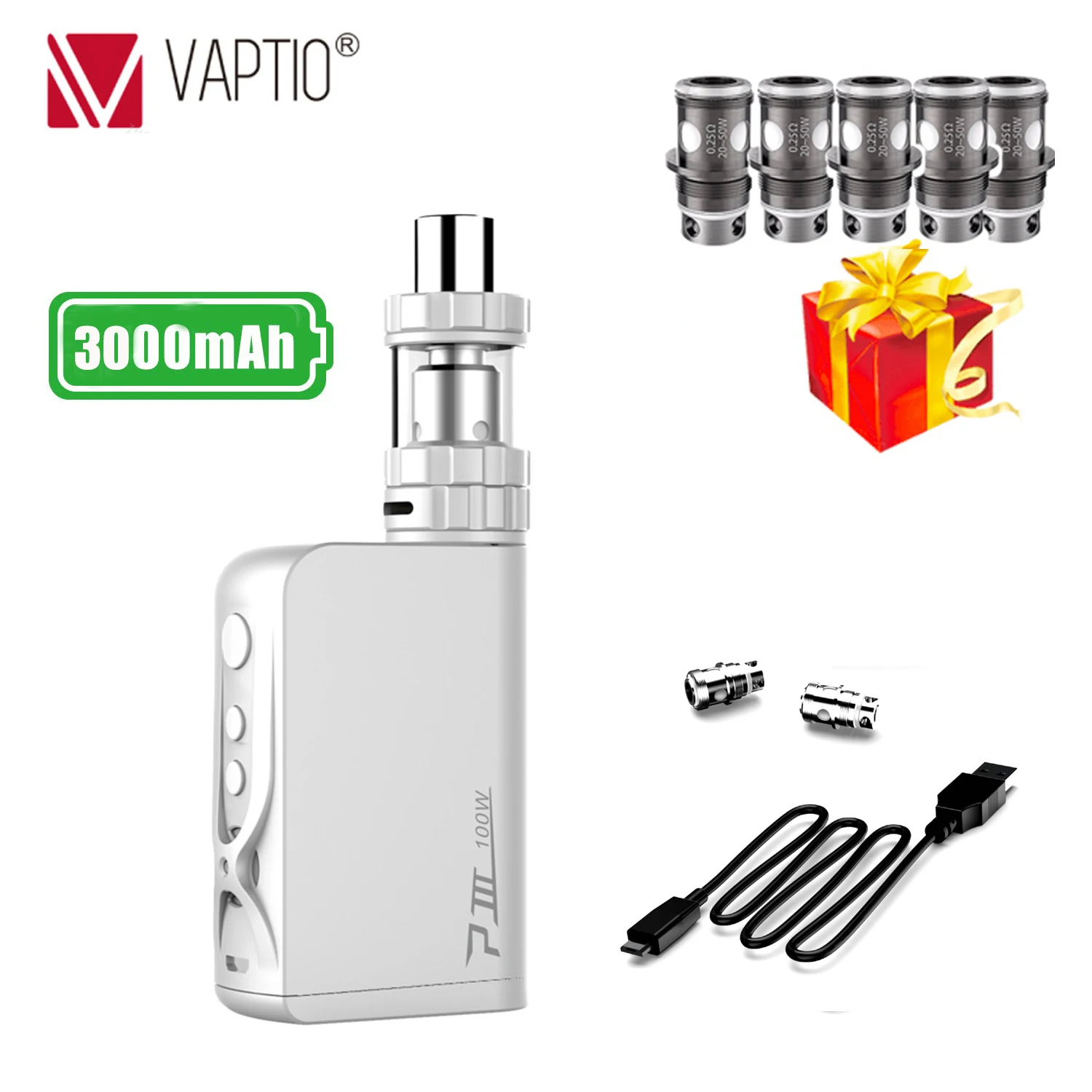 Подарочный испаритель 100 Вт комплект Vaptio P3 gear 3000mAh электронная сигарета набор 2 0