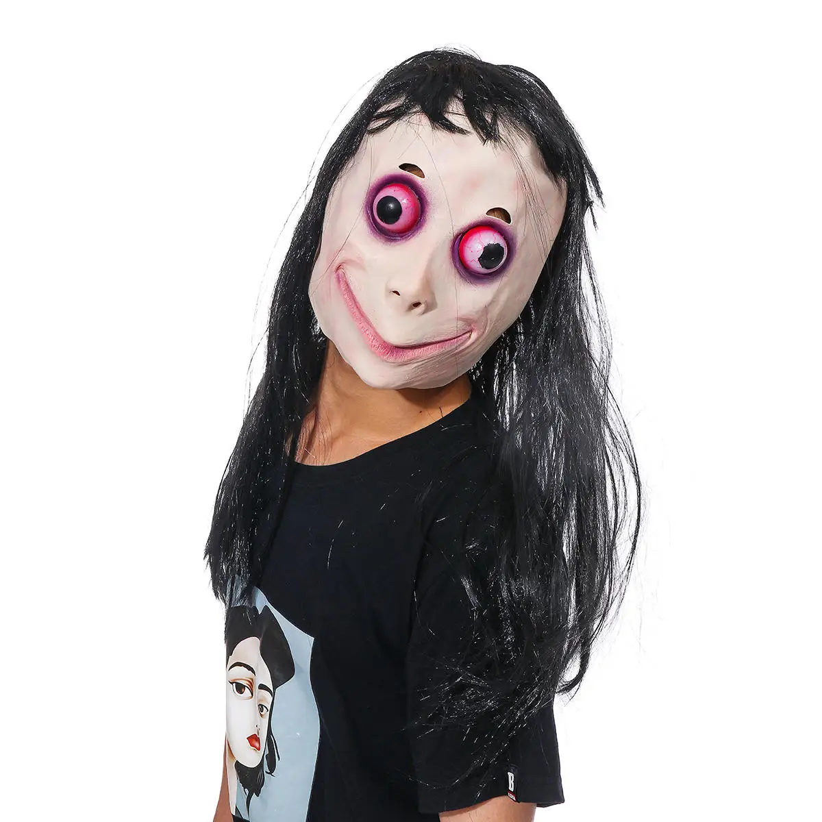 LED Scary Momo Mask Game Horror Cosplay Full Head Big Eye With Long Wigs Halloween Party Props | Электроника