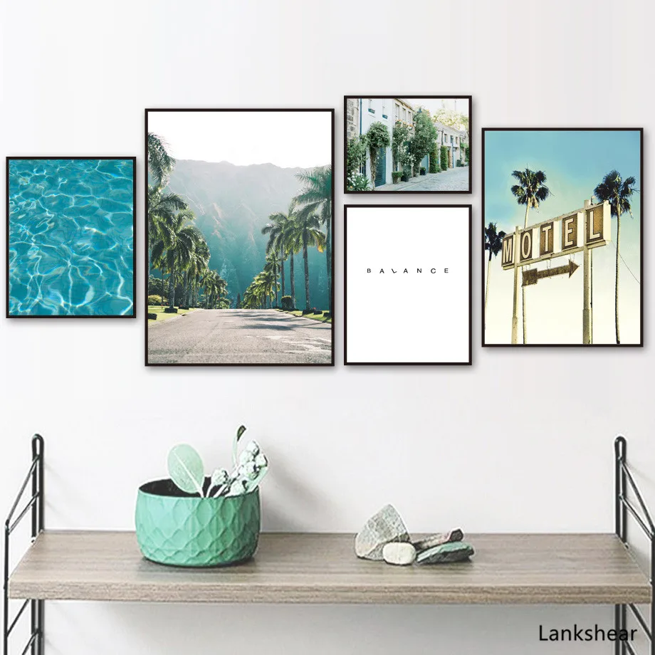 Кокосовое дерево дорога дом морское растение настенная Картина на холсте