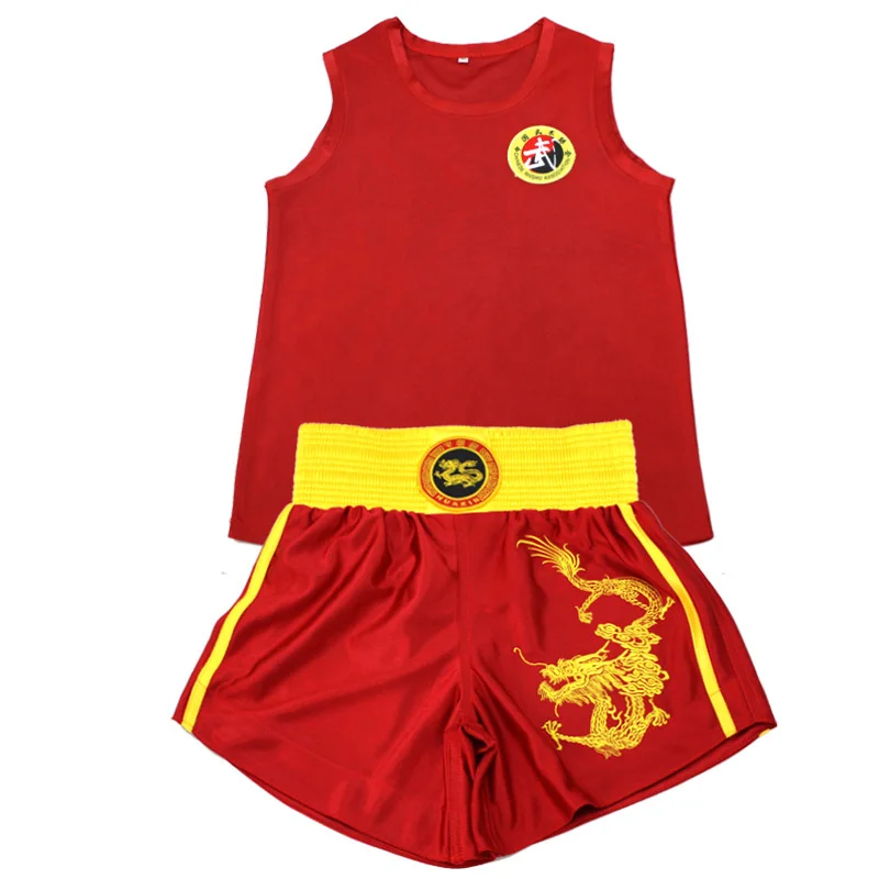 

08 Kick Boxing uniforms tank + shorts MMA Muay Thai boxing overalls Sanda Kungfu Wushu boxing suits for children Wushu clothes