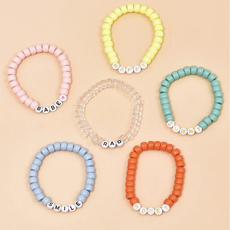 ALYXUY 6 шт./компл. Boho красочные бусы английская буква Babe Happy Smile Honey Rad Sunny Chain Charm Bracelet
