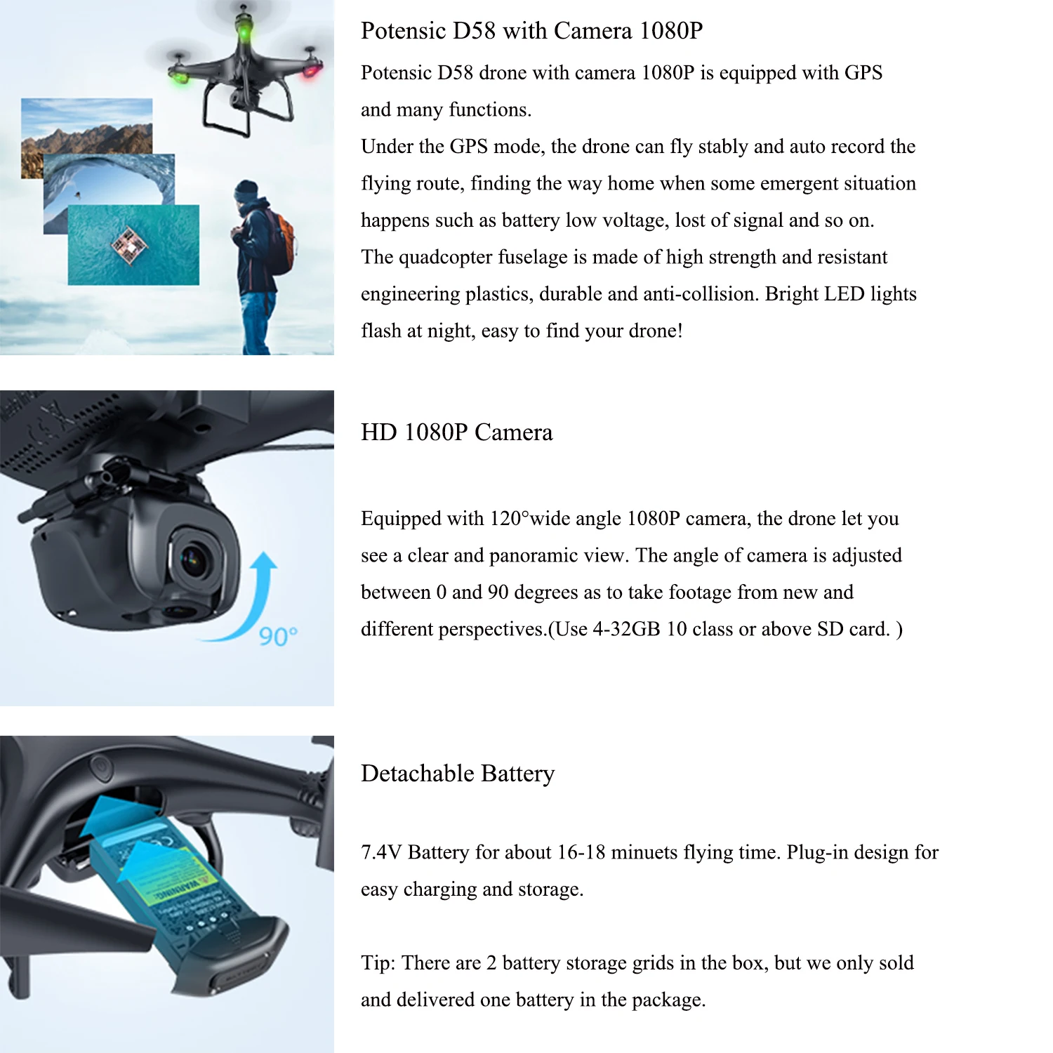 Potensic D58 обновленный gps-дрон с камерой 1080P 5G WiFi FPV передача RC Квадрокоптер 18 минут максимальное время полета