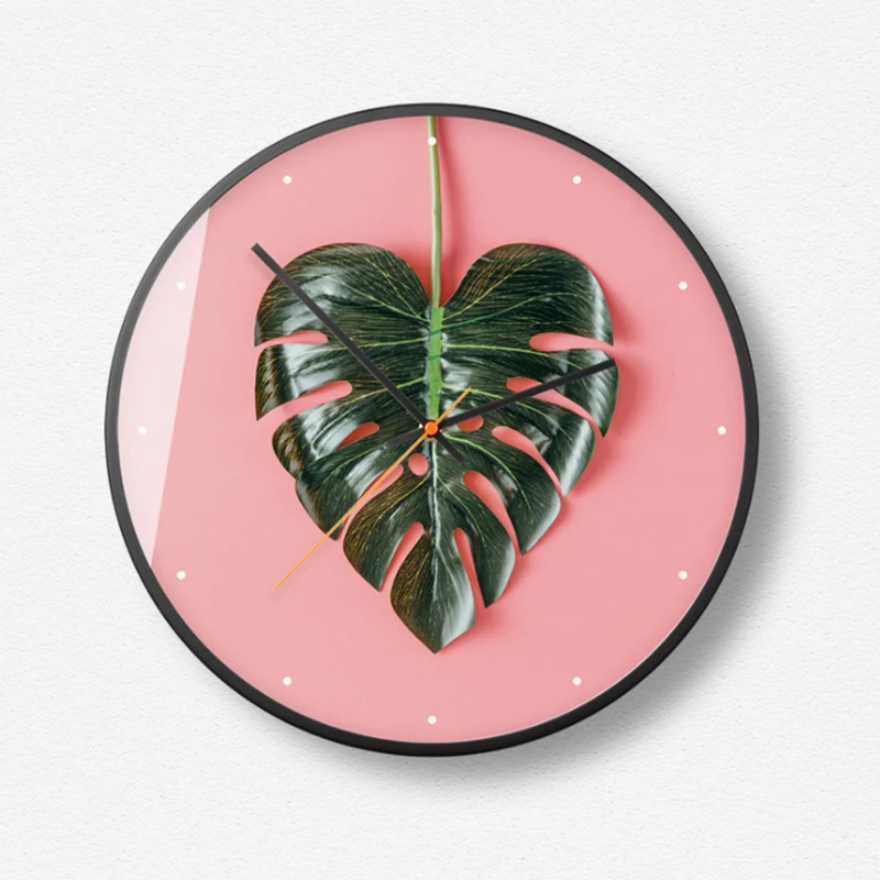 

Металлические бесшумные настенные часы Ins в виде листьев, бесшумные часы с современным дизайном, настенные часы с термометром и гигрометром, не тикающие