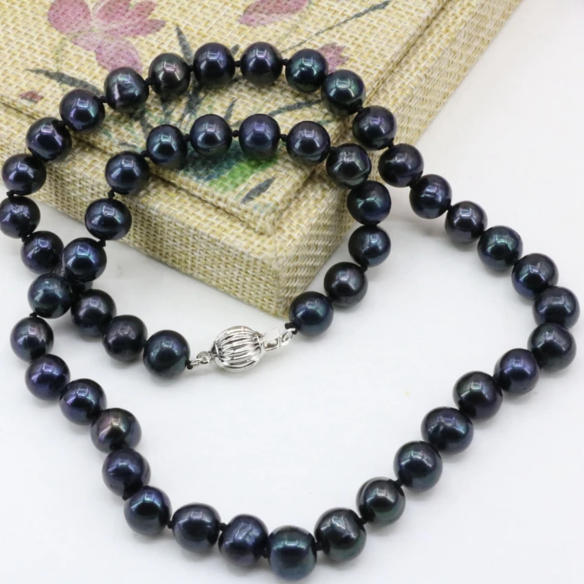 Цепочка с бусинами женская ожерелье из черного натурального пресноводного