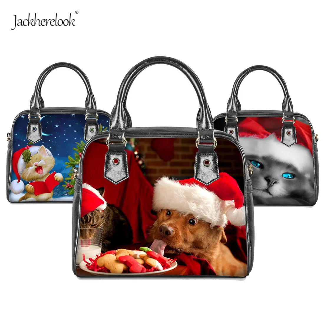Jackhereook Милая Рождественская сумка для женщин с забавным рисунком щенка кожаная