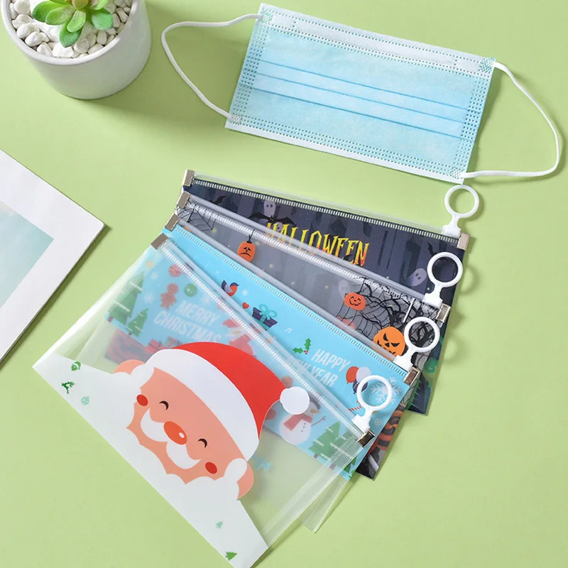 

Christmas Fashion Decor Face Masks Bag Portable Cover Holder Storage Box Case Save Travel Temporary Organizer Container Bags
