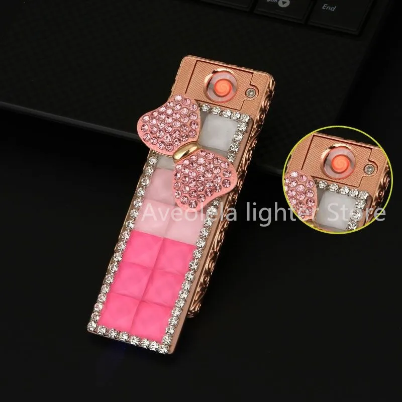 

Новый стиль Стразы ультратонкая USB-зажигалка креативная металлическая ветрозащитная Женская модная Подарочная электрическая зажигалка ак...