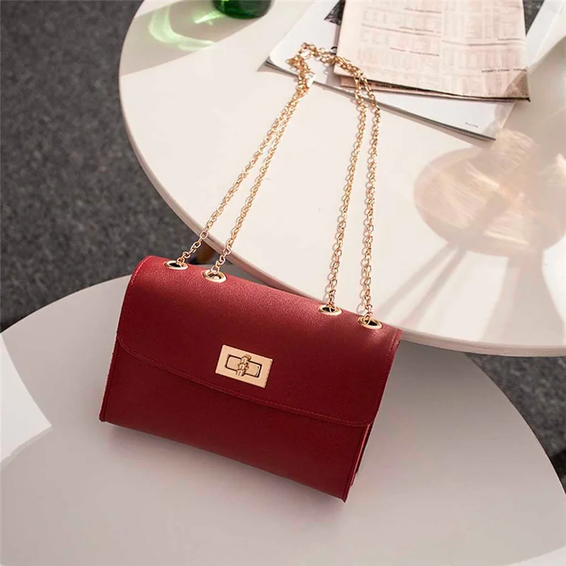 

Fashion and Simple Ladies Bags 2020 New Trendy Shoulder Bag Wild Chain Messenger Bag PU Solid Color Small Square Bag