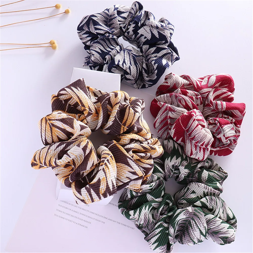 Простое тканевое шифоновое большое кольцо для волос с листьями банана зимние