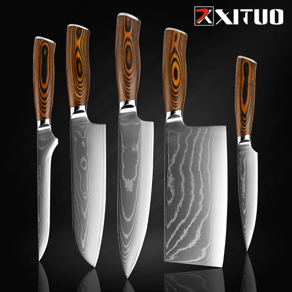 

XITUO Sharp Blade Kitchen Knife Set High Carbon Stainless Steel Knife Family Hotel Chef Knife Laser Damascus Pattern New Design