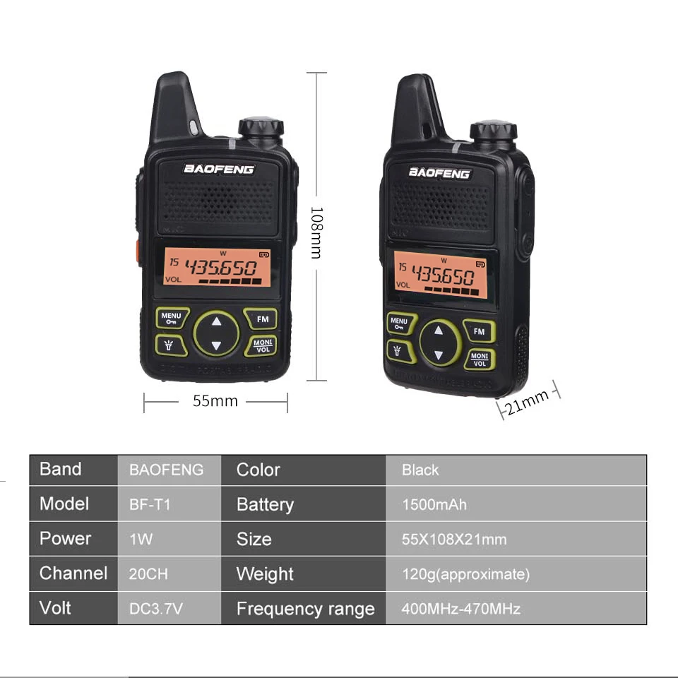BAOFENG T1 мини рация портативная детская CB Ham радио UHF 400-470mhz 20CH двухстороннее USB FM