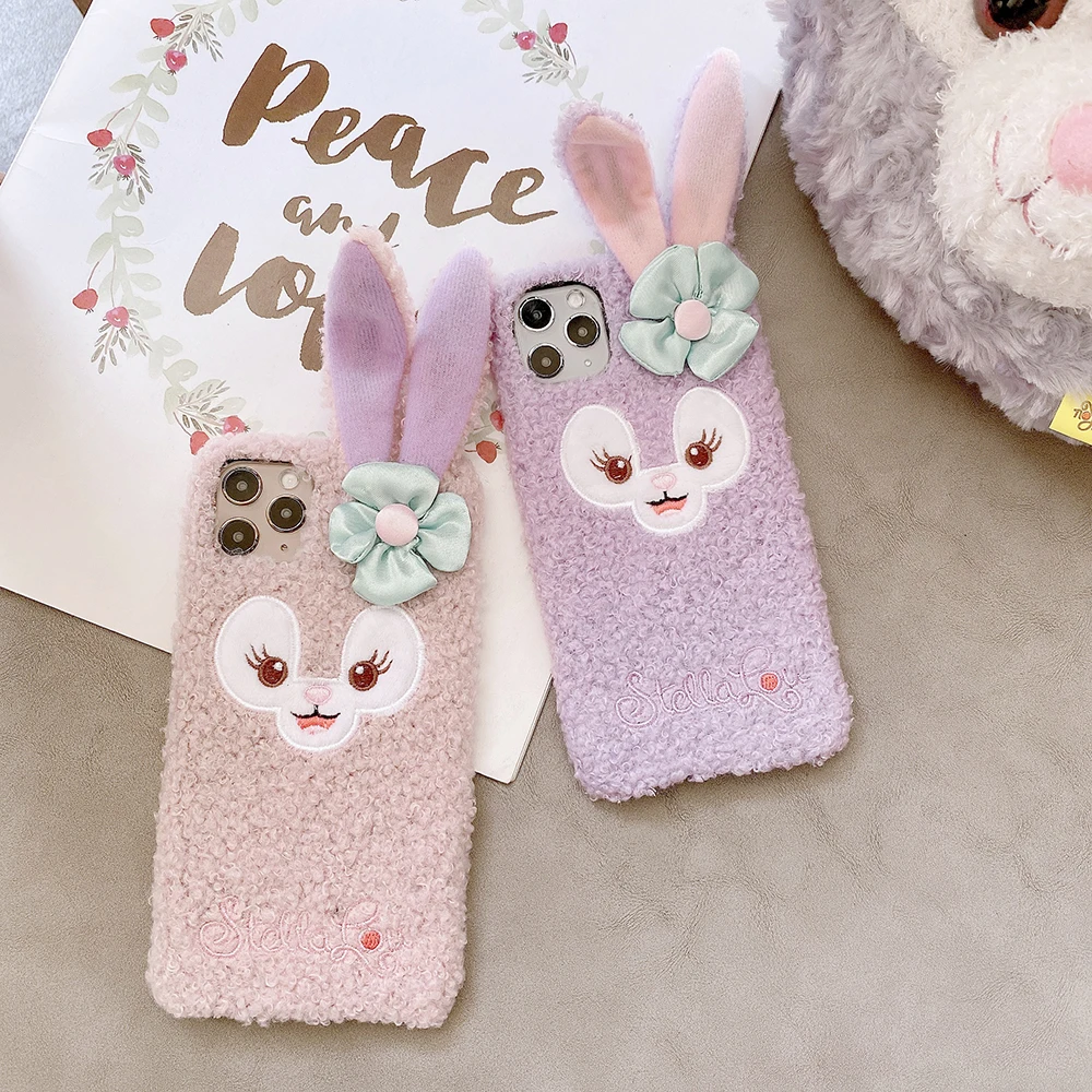 

Новинка милый кролик пушистый плюшевый теплый чехол для iPhone 13 12 Mini 11 PRO MAX X XS XR iPhone 7 8 Plus SE 2020 чехол для телефона