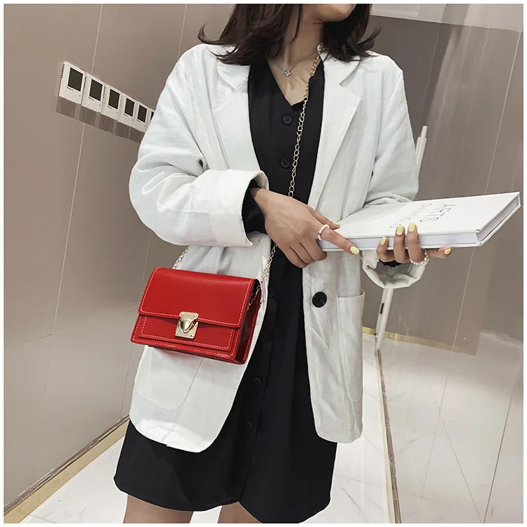 

New net red simple small square bag single shoulder bag chain messenger bag hand bag female d02