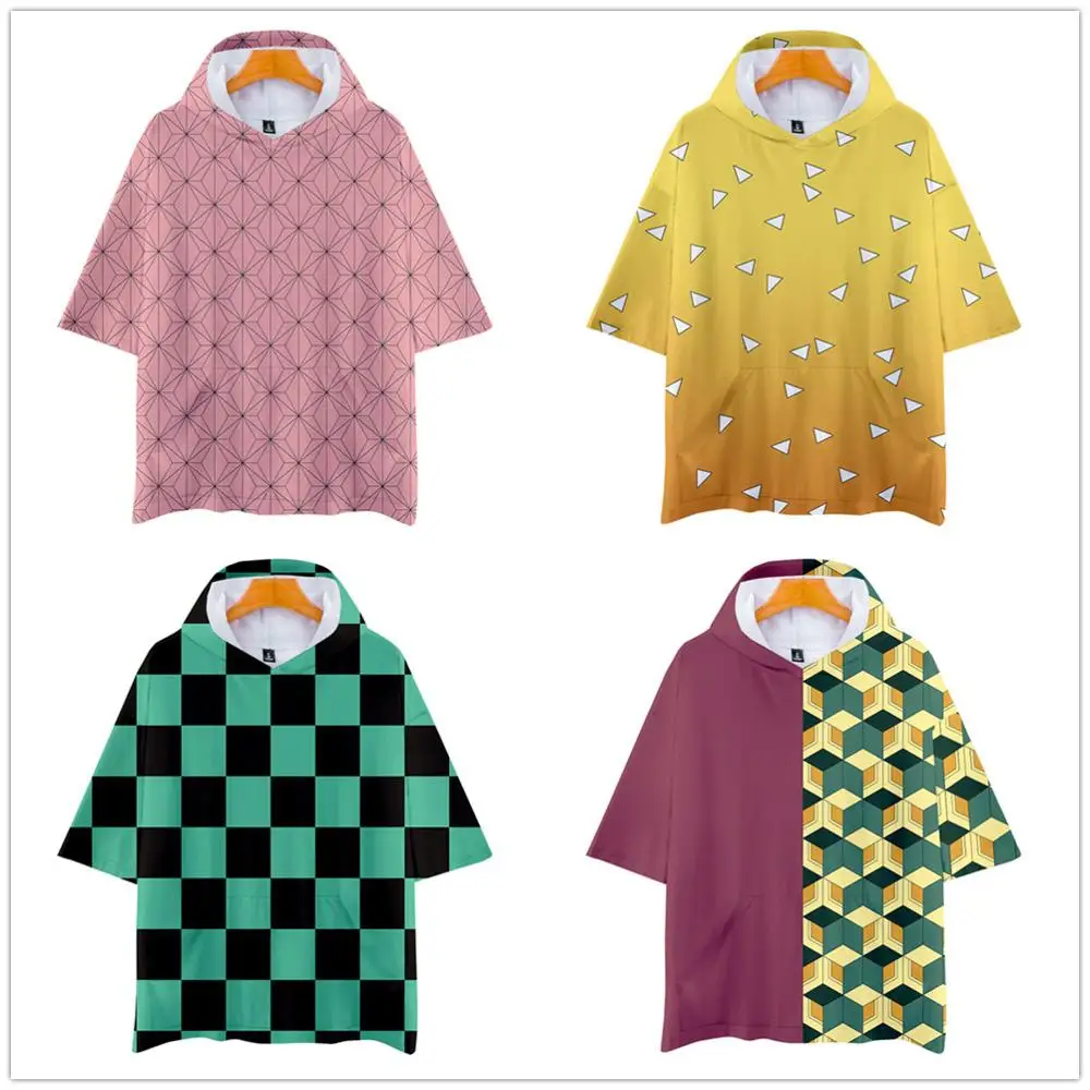 

Anime Demon Slayer Kimetsu no Yaiba Cosplay Tanjiro Kamado Hooded T-shirt Short Sleeve T Shirt Fashion Harajuku Tshirt clothes