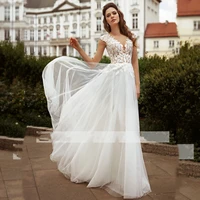 sexy deep v neck wedding dresse 2021 short sleeves backless lace appliques sweep train organza button bride gown robe de mari%c3%a9e