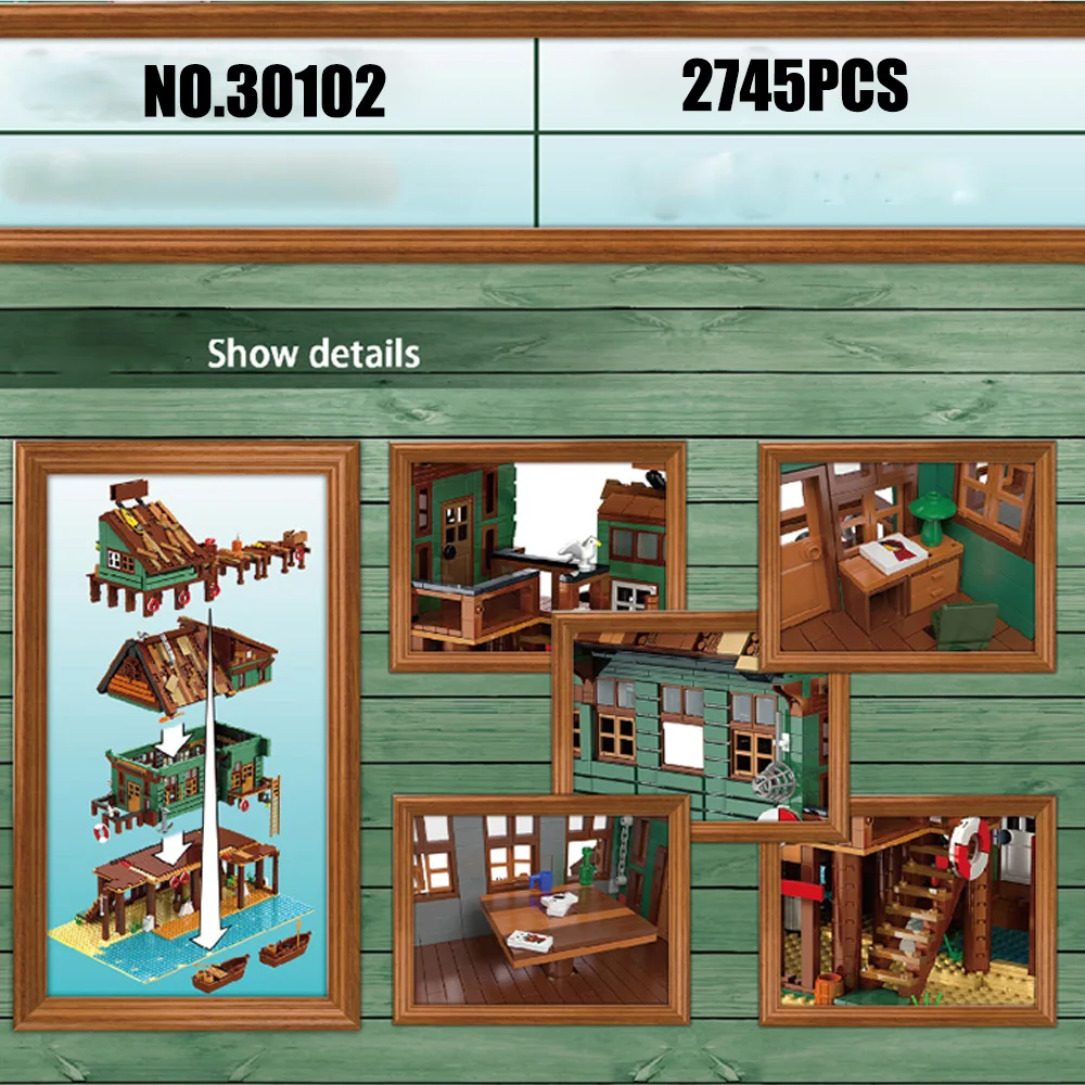 

In Stock 30102 Creative Street View Series Captain's Wharf Building Blocks Bricks Collection Diy Toys For Children