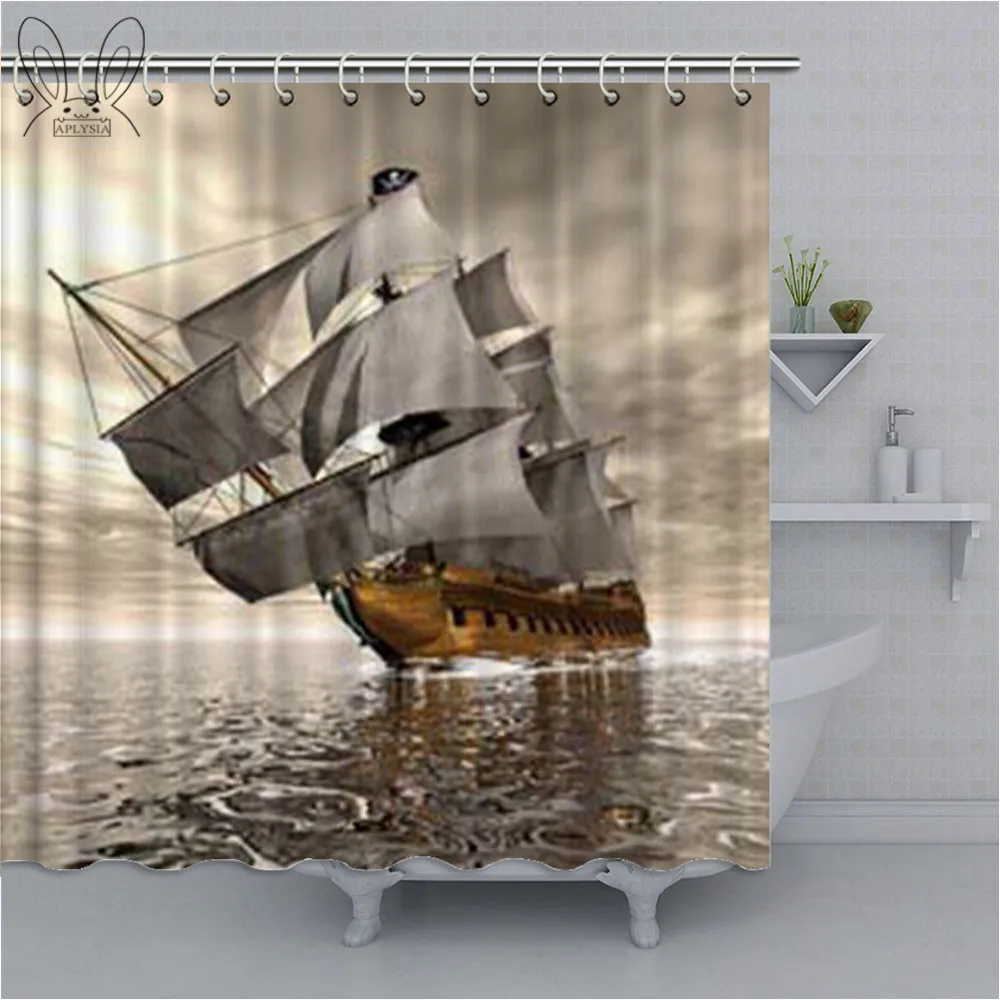 Custom Kraken Octopus Boat Waterproof Shower Curtain Polyester Fabric Curtains Bathroom Decor With Accessories | Дом и сад