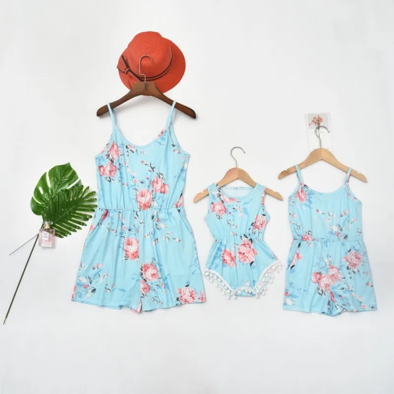 

Summer Family Clothes Matching Clothes Mother Daughter Dresses Mommy Kids Baby Splicing Bowtie Dress Parent-child Outfits