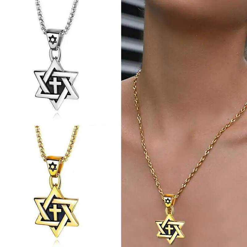 Титановая сталь шестиконечная звезда ожерелье мужской чистая красная волна