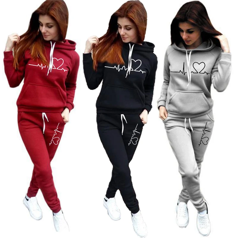 

Spring Autumn Women's Tracksuit Fashion Pullover Hoodie Jogging Pants 2 Piece Sweatshirt Set Casual Pink Sports Suit 2021