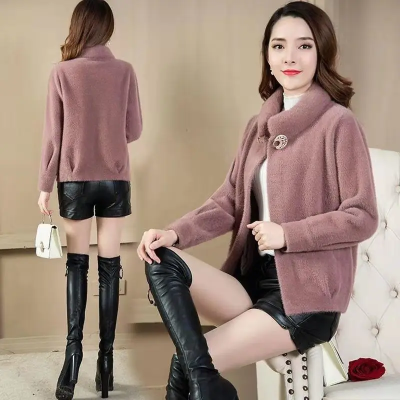Женский свитер из искусственной норки и кашемира теплая куртка свободного кроя