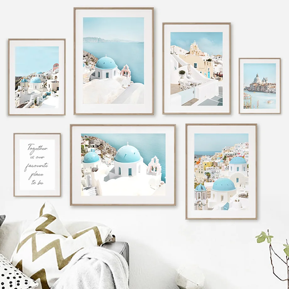 

Aegean Santorini Quote City Sea Landscape Wall Art Canvas Painting Nordic Posters And Prints WallFor Living Room Decor Pictures