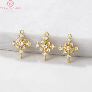 Латунные подвески с квадратным коннектором из циркония, 4 шт., 10 х13 мм, отверстие 1 мм, 24 К, золотистого цвета, ювелирные аксессуары сделай сам