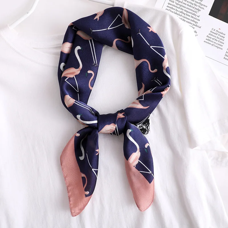 Квадратный шарф Реплика Шелковый платок с принтом Фламинго модная женская