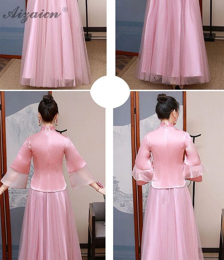 Модная розовая Пряжа юбка длинный Cheongsam Современная Подружка невесты винтажное платье Qi Pao женское традиционное китайское платье Qipao акция
