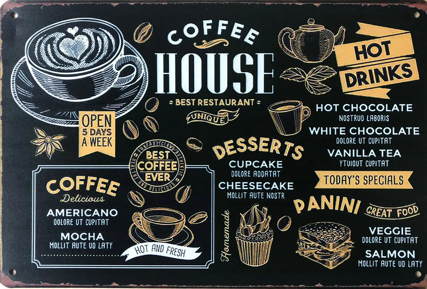 

Жестяная вывеска для кофейни, меню, кафе, винтажный Настенный декор в деревенском стиле, металлические жестяные вывески для бара, паба, ретр...