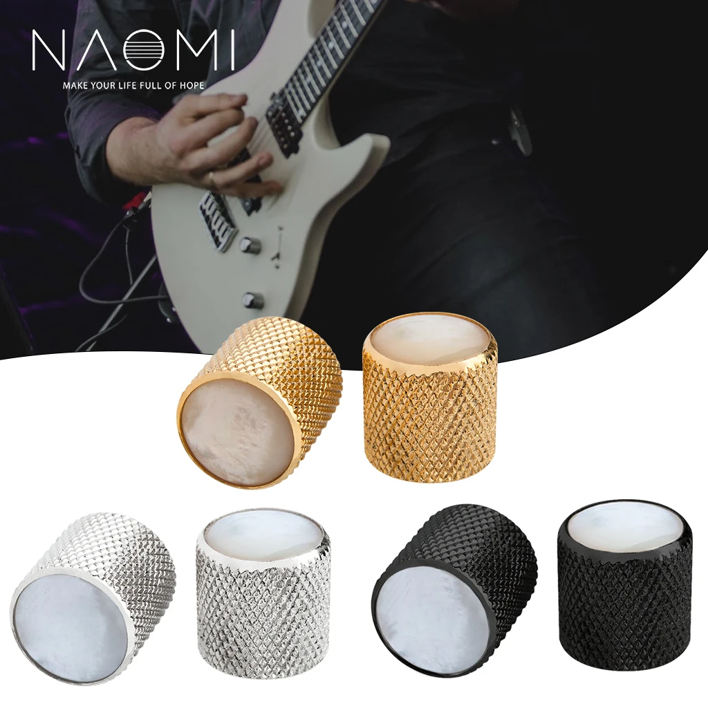 

NAOMI 2pcs/1set Tele Pearl Top Guitar Dome Knobs Bass Knob Brass Knob Volume Tone Control Knobs Golden/Chrome/Black