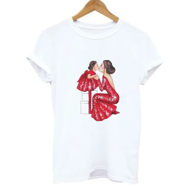 

Lovely Summer Women T Shirt Mom Daughter and Family Print Tops Tee Casual Short Sleeve Tee Shirt Fashion Tee Mom T-shirts