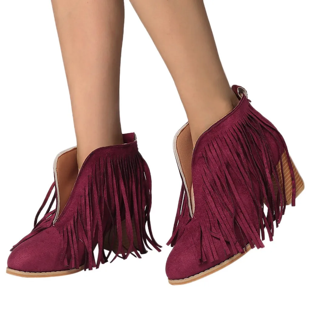 Женские леопардовые ботинки с бахромой и кисточками модные однотонные