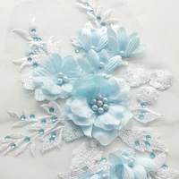 1 pcs 3d floral embroidery applique beaded pearl tulle diy wedding dress sewing clothing applique lace costumes decoration patch