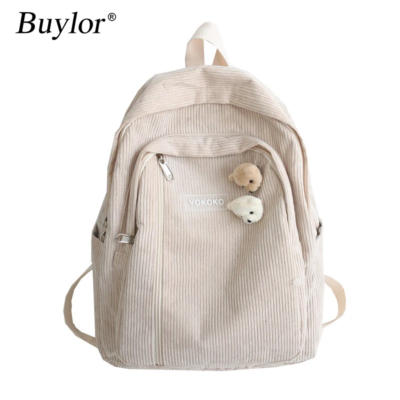 

Buylor Woman Corduroy Backpack Fashion Stripe Schoolbag for Teenager Girls Boys Cute Harajuku Back Pack Female Student Bookbag