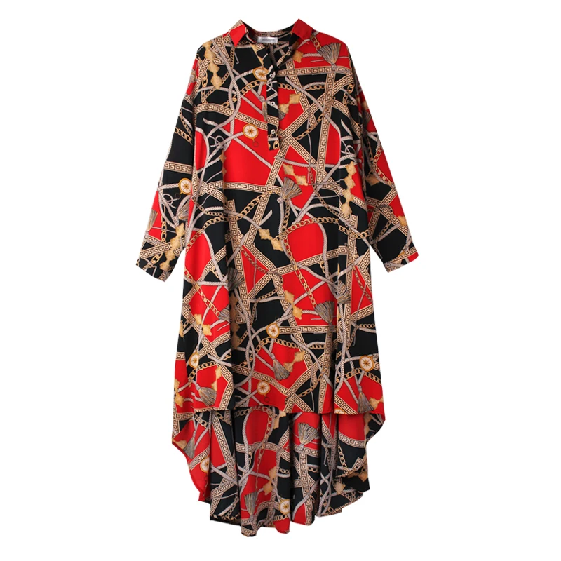 

Lady Cotton Linen Shirt Dresses Autumn2020 Long Sleeve Irregular Length Plus Size Woman Oversized Belt Shirt Dress