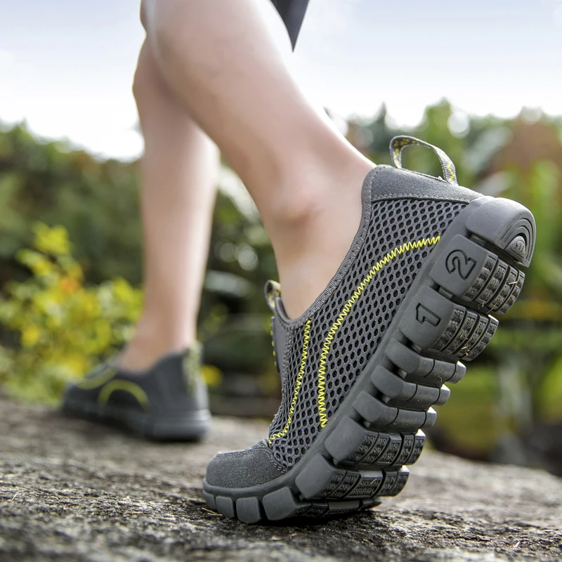 Дышащие сетчатые мужские летние кроссовки без шнуровки для занятий спортом на