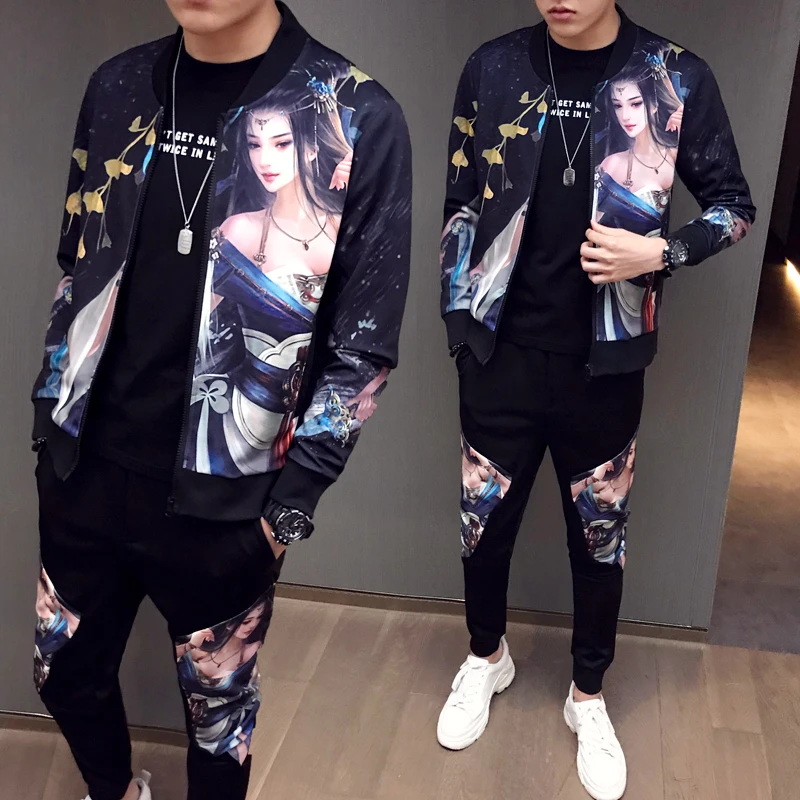 

Jacket + Pants Sportswear Suit 2021 Spring and Autumn Printing Casual Fashion Outdoor Sports Two-piece High-quality Sportswear