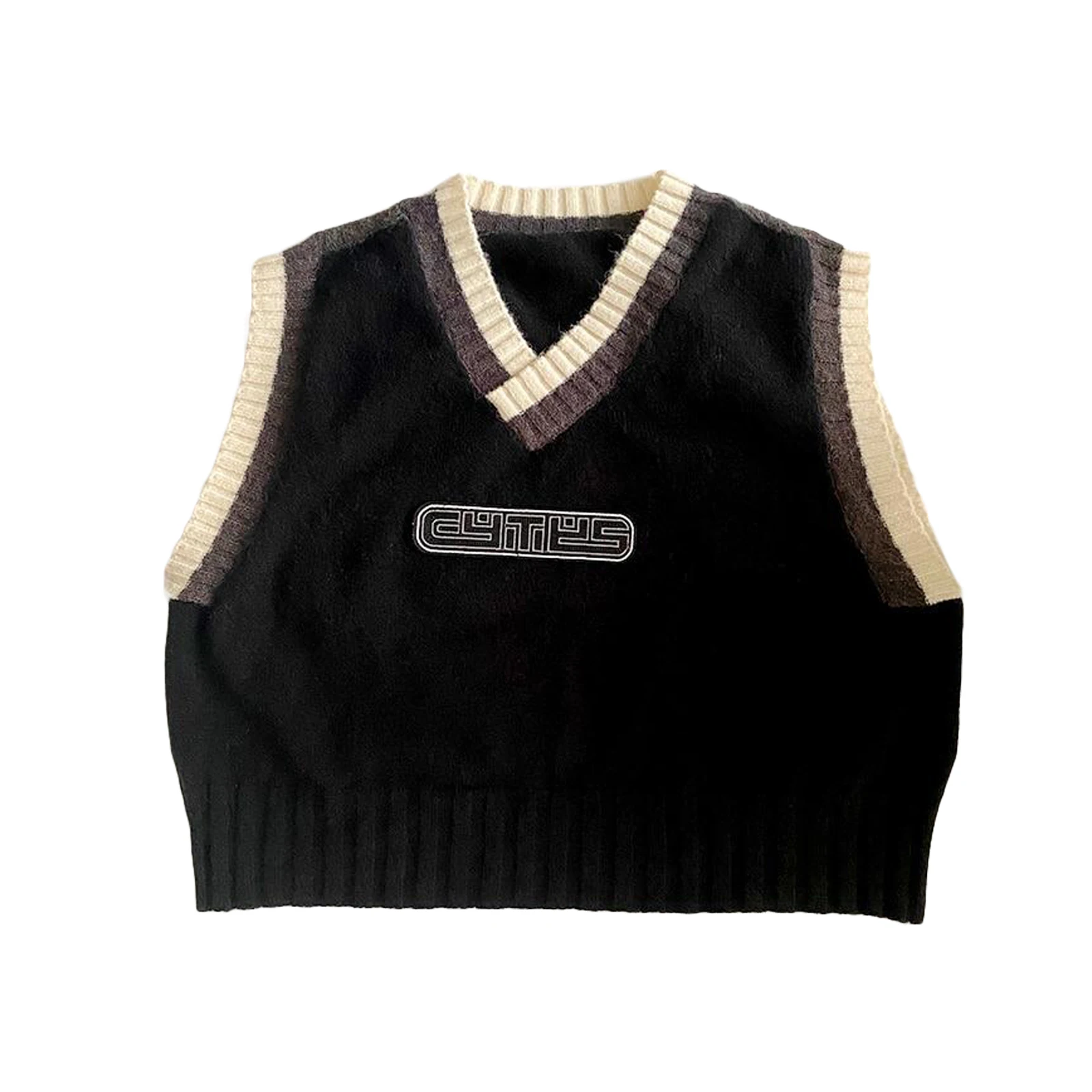 

2021 Fashion Women V Neck Sweater Vest Casual Sleeveless Letter Pattern Loose Knit Tank Tops