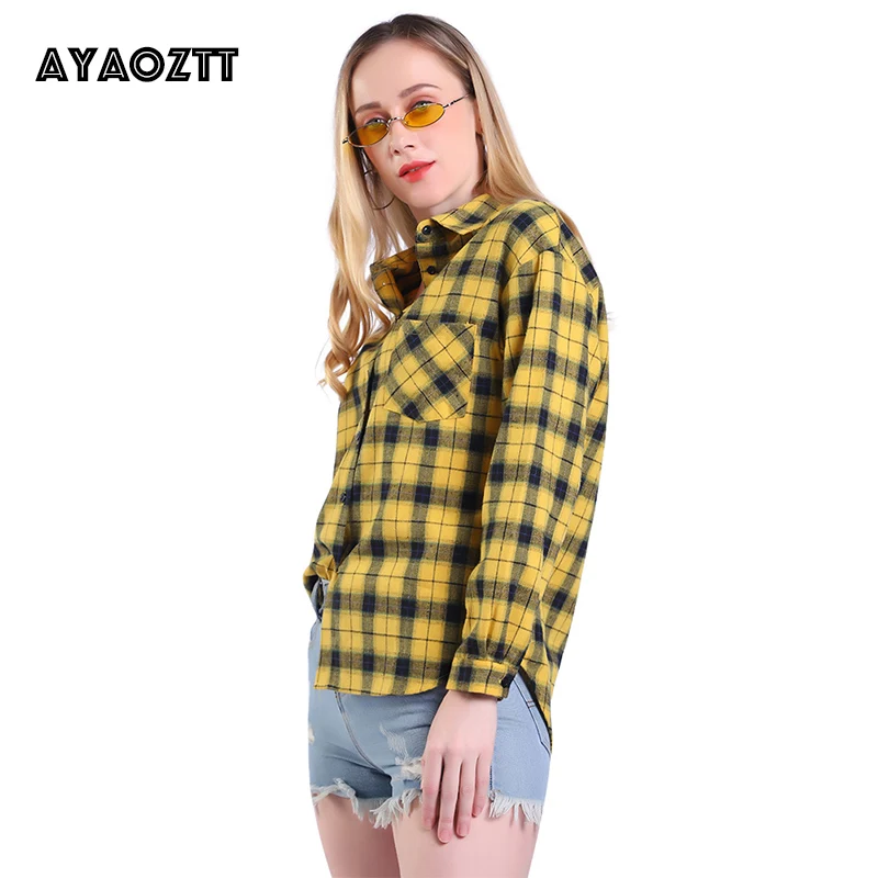 Клетчатая рубашка женские блузки с длинным рукавом фланелевые рубашки 2020 AYAOZTT