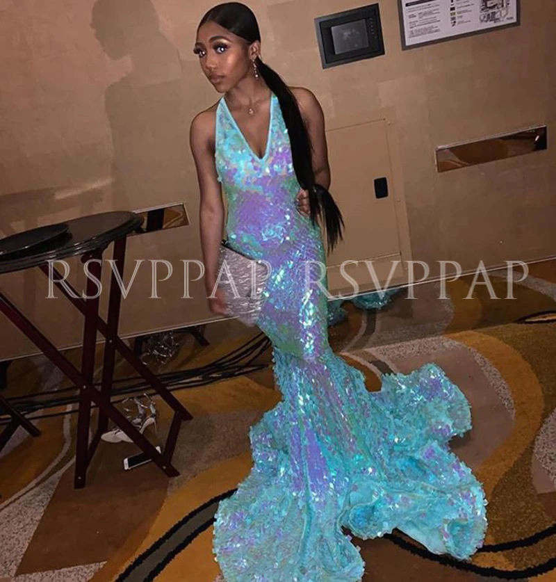 Синий Русалка Выпускные платья 2021 африканская темнокожая девушка сексуальное