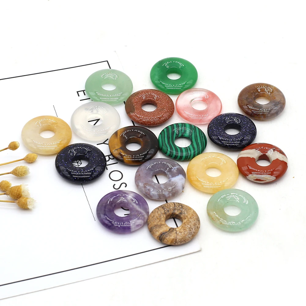 

3Pcs Natural Stone Pendant Positive Hole Beads Round Circle Shape Charms For Jewelry DIY Necklace Bracelet Making Random 22x22mm