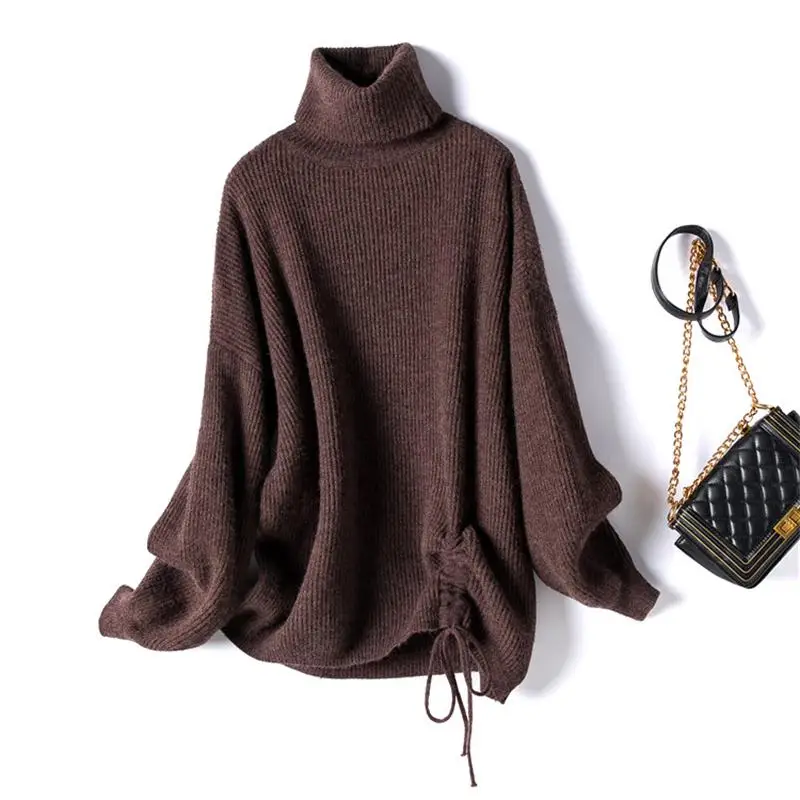 HF19456 Brown H. SA Женский пуловер и свитер с высоким горлом ягодицы трикотаж оба носить свитер Топы 2 Knids носить Твердые Водолазка пуловер - Цвет: HF19456 Brown